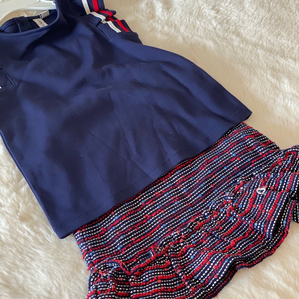 Janie and Jack Size 4 Navy Knit Top + Red‑Dot Skirt Set • Preppy Coord Outfit
